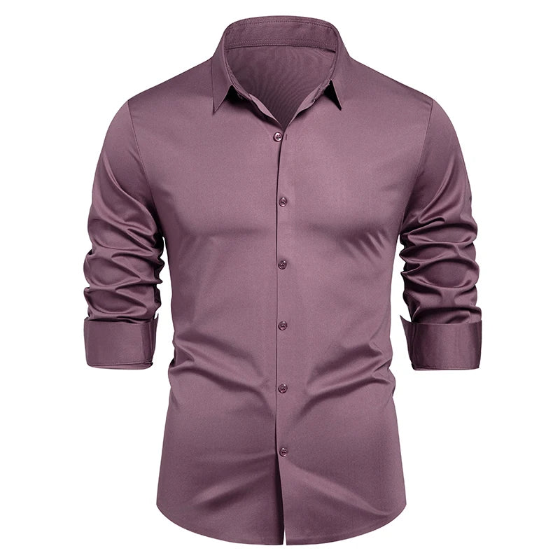 HEARUJOY  -  Men's Elastic Spring and Autumn New Long Sleeve Shirt Anti-wrinkle Free Ironing Business Comfort Breathable Slim Men Dress Shirt