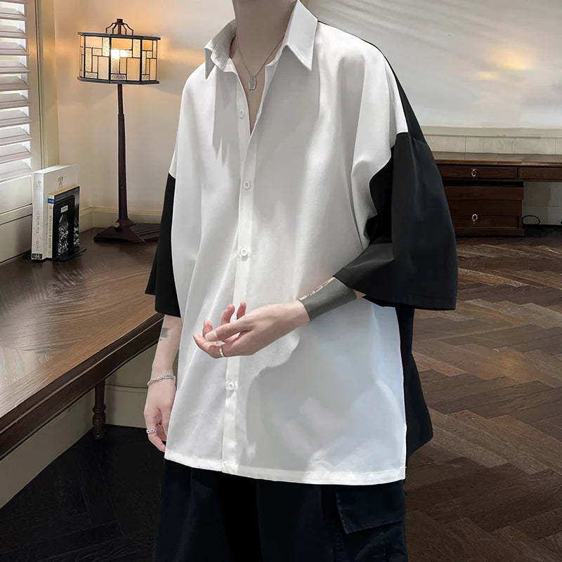 HEARUJOY  -  Summer Short Sleeve Shirt Men Fashion Oversized Ice Silk Shirt Men Streetwear Loose Casual Shirts Mens Hawaiian Shirt M-3XL