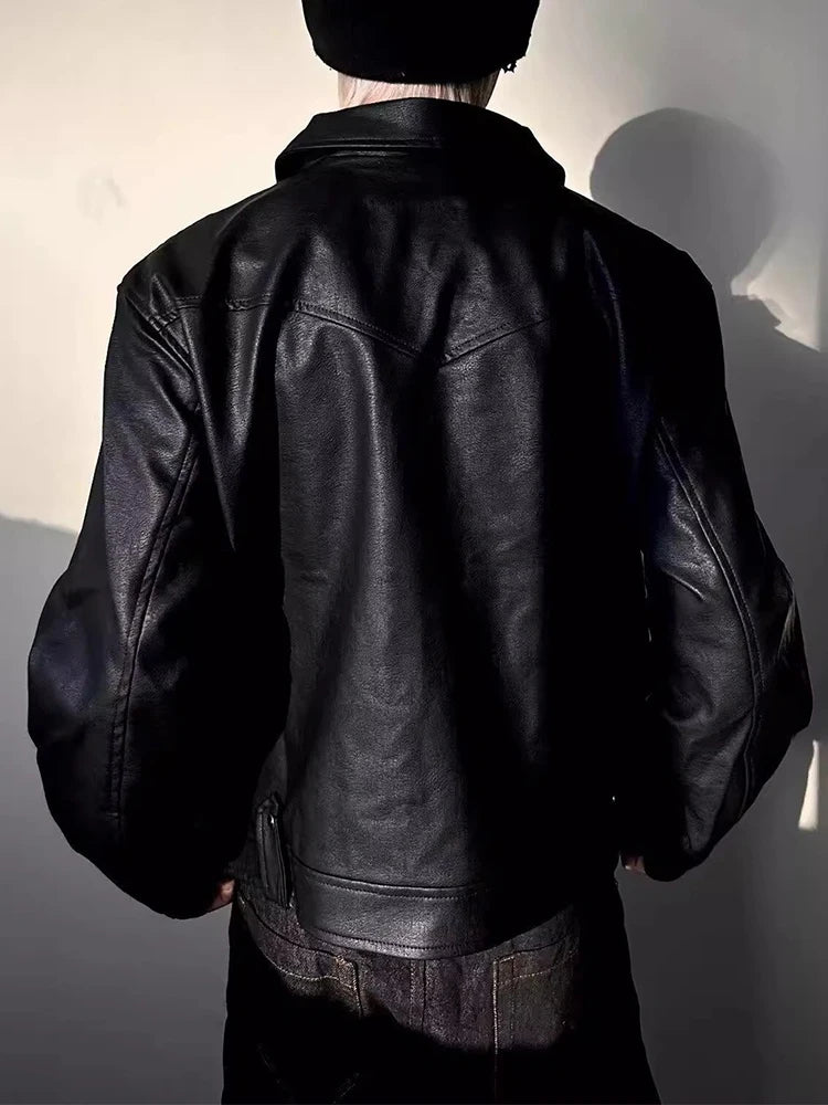 HEARUJOY  -  Vintage Slim PU Leather Jackets Mens Streetwear Fashion Zip-up Turn-down Collar Coats Men Clothing Fall Winter Casual Outerwear