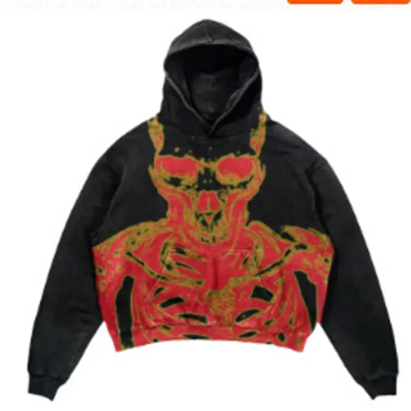 Hearujoy Harajuku Punk Style Fashion Hoodies Women Brand Flame Skulls Print Hoodie Digital Print Streetwear Clothing Sweatshirts Y2k Tops