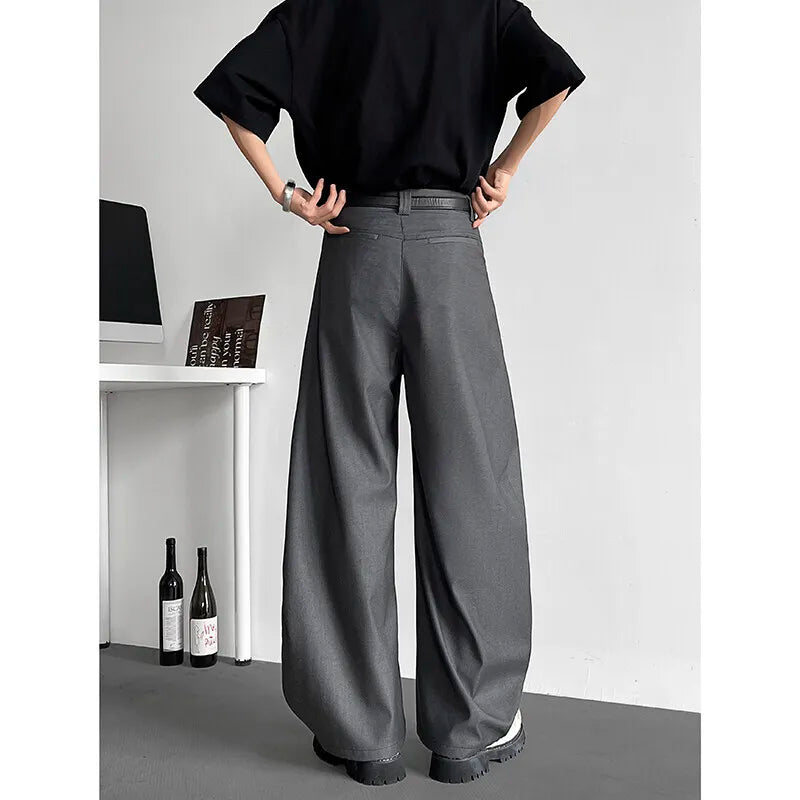 HEARUJOY  -  Grey Black Suit Pants Men Oversized Society Mens Dress Pants Korean Casual Wide Leg Pants Mens Office Formal Trousers M-3XL