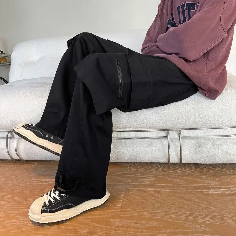 HEARUJOY  -  Spring Summer Multi Pocket Straight Cargo Pants for Men Designer Techwear Korean Style Luxury New in Casual Baggy Trousers Man