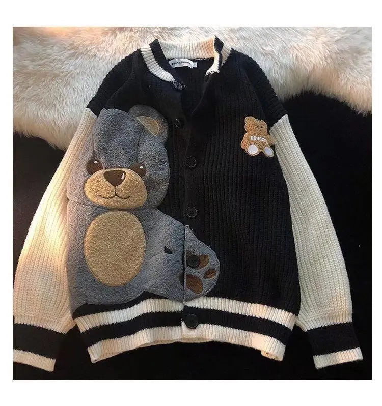 HEARUJOY  -  Bear Cardigan Sweater Men Women Design Knitted Sweater Lazy Couple Jacket Trendy