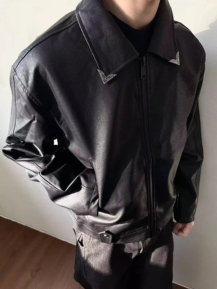 HEARUJOY  -  Vintage Slim PU Leather Jackets Mens Streetwear Fashion Zip-up Turn-down Collar Coats Men Clothing Fall Winter Casual Outerwear