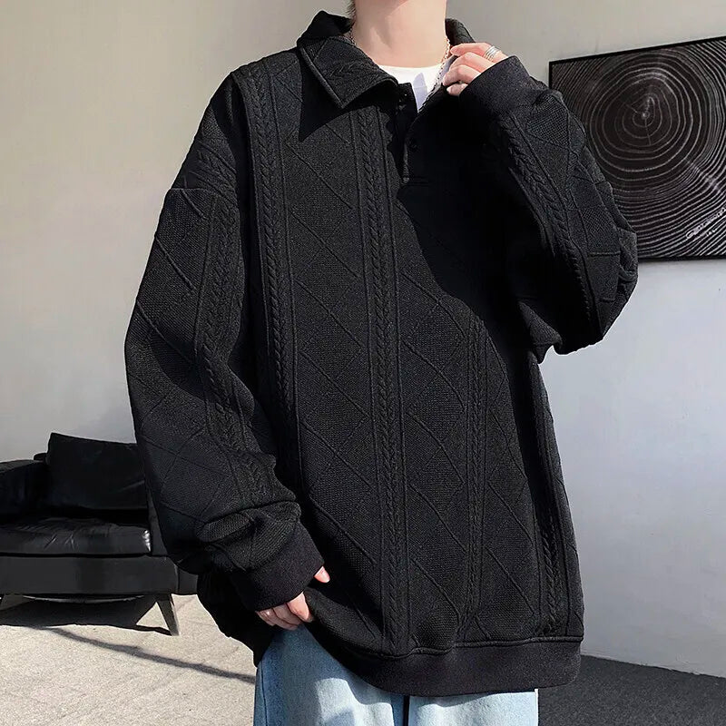 HEARUJOY  -  Spring Lapel Hoodie Men Fashion Casual Pullover Sweatshirt Men Streetwear Korean Loose Casual Hoodie Men Oversized Hoody M-3XL