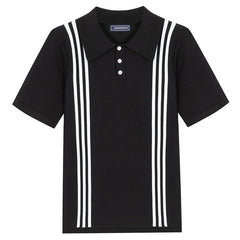 Hearujoy Men's Luxury Casual Striped Knitted Short Sleeve Polo Shirt Button-down Breathable Summer Clothing Fashion Solid Color Knitwear