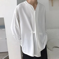 Hearujoy Mesh Shirt Apparel Short Bulk Shirts For Men Male Autumn Casual Loose Lrregular Shirt Collarless Long Sleeve Shirt Sleeve Shirt