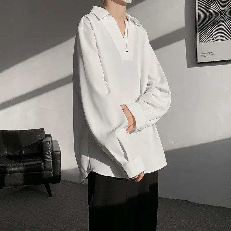 HEARUJOY  -  White Long Sleeved Shirt Men Oversized Society Mens Black Dress Shirt Korean Loose Casual Shirt Mens Formal Pullover Shirts
