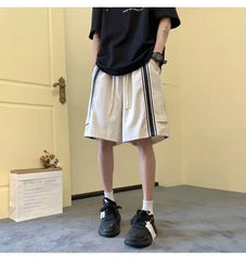 HEARUJOY  -  Fashionable Side Striped Sports Shorts Men's Loose Mid-trousers Handsome Straight Five-point Pants