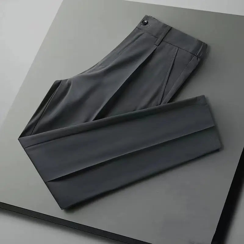 HEARUJOY  -  Korean Clothing Men Thin Straight Slim Suit Pants Summer Streetwear Fashion Business Casual Big Size Ice Silk Versatile Trousers