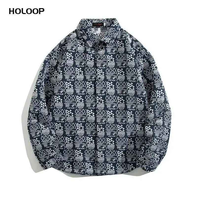 HEARUJOY  -  Cuban Colored Numb Ethnic Style Shirt Men Weaving and Embroidered Spring and Autumn Retro Hong Kong Style Shirt Jacket