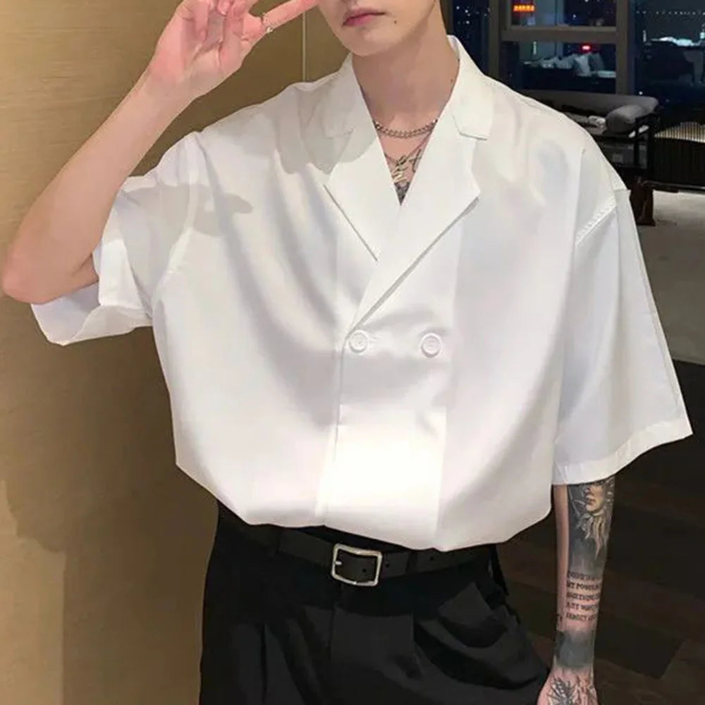 Hearujoy Niche Cuban Collar Short Sleeve Shirt Men Summer Thin Design Ice Silk Drape Shirts Korean Fashion Satin Blouse Unisex Streetwear