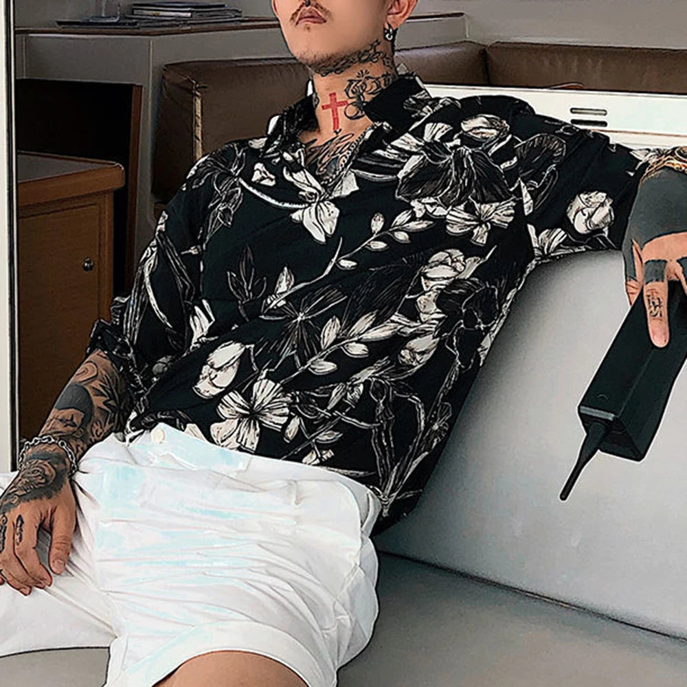 Hearujoy Men Fashion Clothing Summer High Quality Floral Retro Casual Hawaiian Flower Shirt Slim Fit Beach Short Sleeve Shirt Unisex
