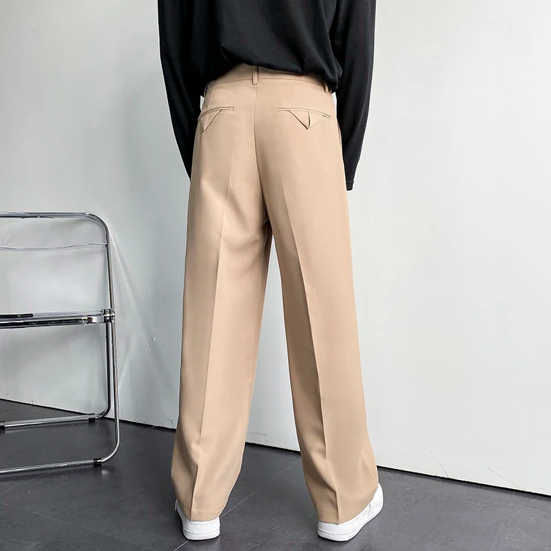 Hearujoy Solid Color Formal Suit Pants Men Korean Fashion Loose Casual Pants Men Harajuku Streetwear Wide-leg Straight-leg Pants Men