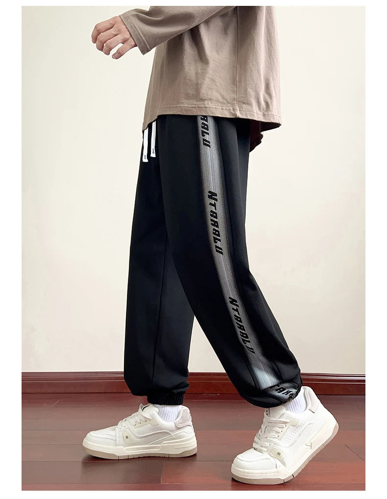 HEARUJOY  -  Side Stripe Joggers Men Trousers Autumn High Street Vibe Korean Wide-leg Trousers Casual Niche Straight-leg Loose Sports Pants