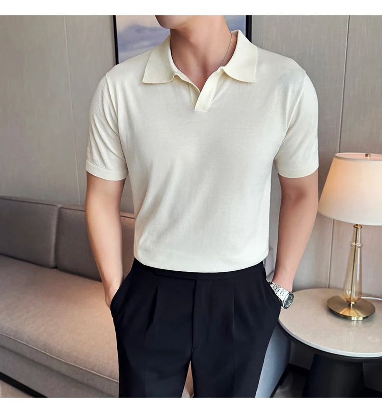 HEARUJOY  -  Men's Cooling Tencel Polo Shirt - Summer Ice Silk Knit Top with Fold Collar, Breathable Short Sleeve & Stylish Contoured Design