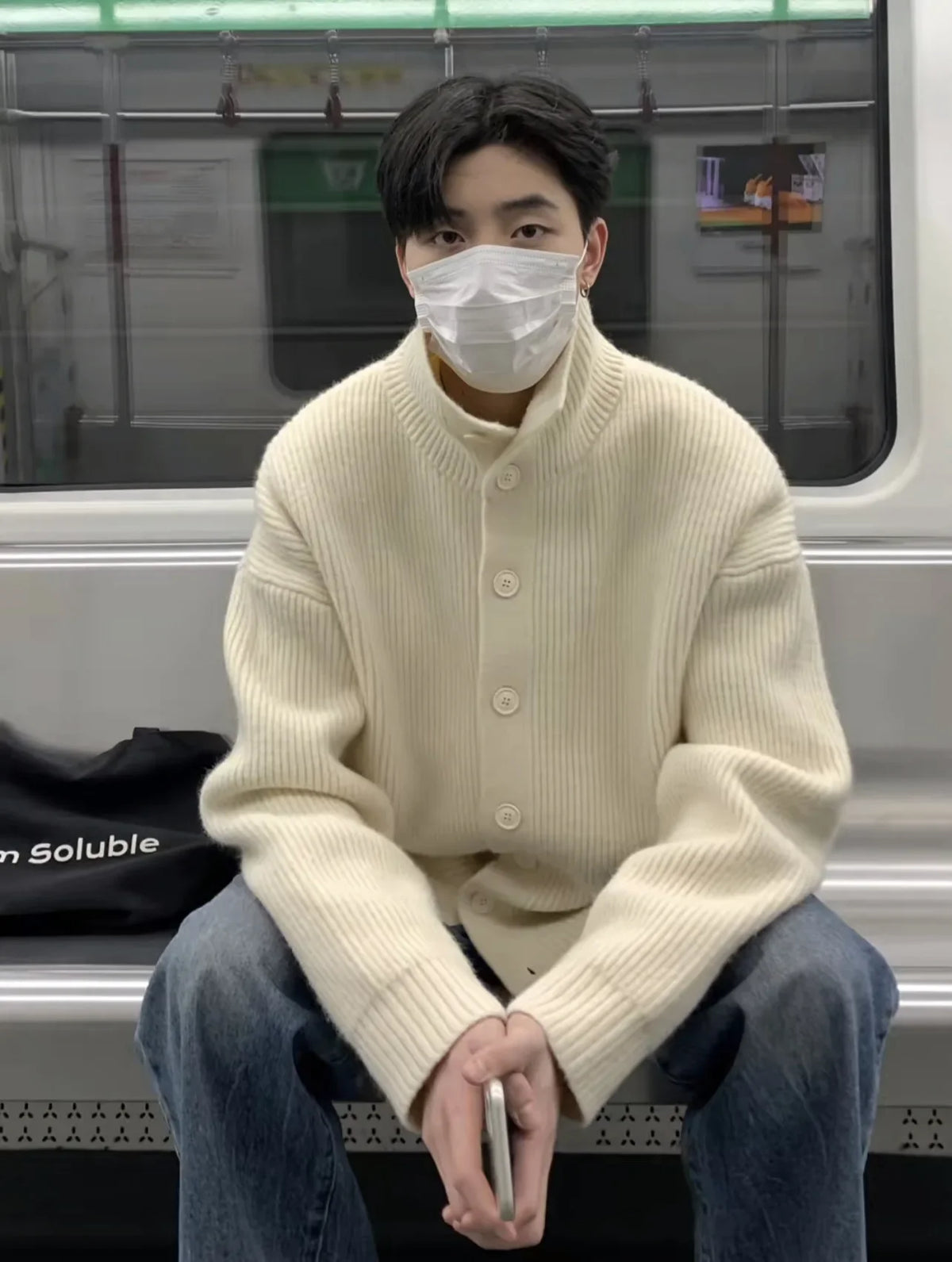 HEARUJOY  -  Men New Cardigan Single Breasted Sweaters Long Sleeve Flat Knitted Jumpers Turtleneck Solid Spliced Button High Street Loose