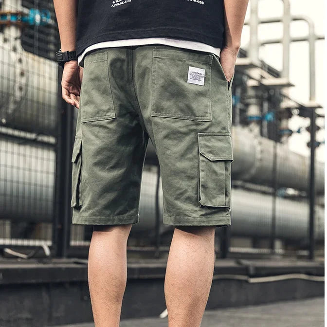 HEARUJOY  -  Oversize Wide Multi Pocket Loose Baggy Short Pants for Men Solid Big Size Elastic Waist Mens Cargo Shorts Hevy Whate Cotton Tall