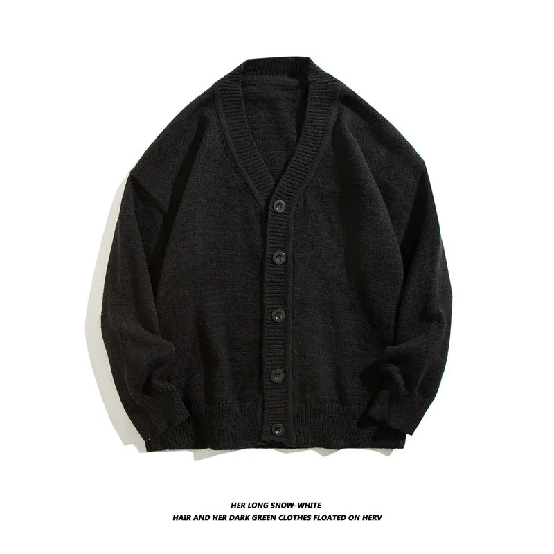 HEARUJOY  -  Autumn Winter Men Casual V-Neck Cardigan Sweaters Solid Color Long Sleeve Outerwear Single-breasted Male Loose Knitted Coats