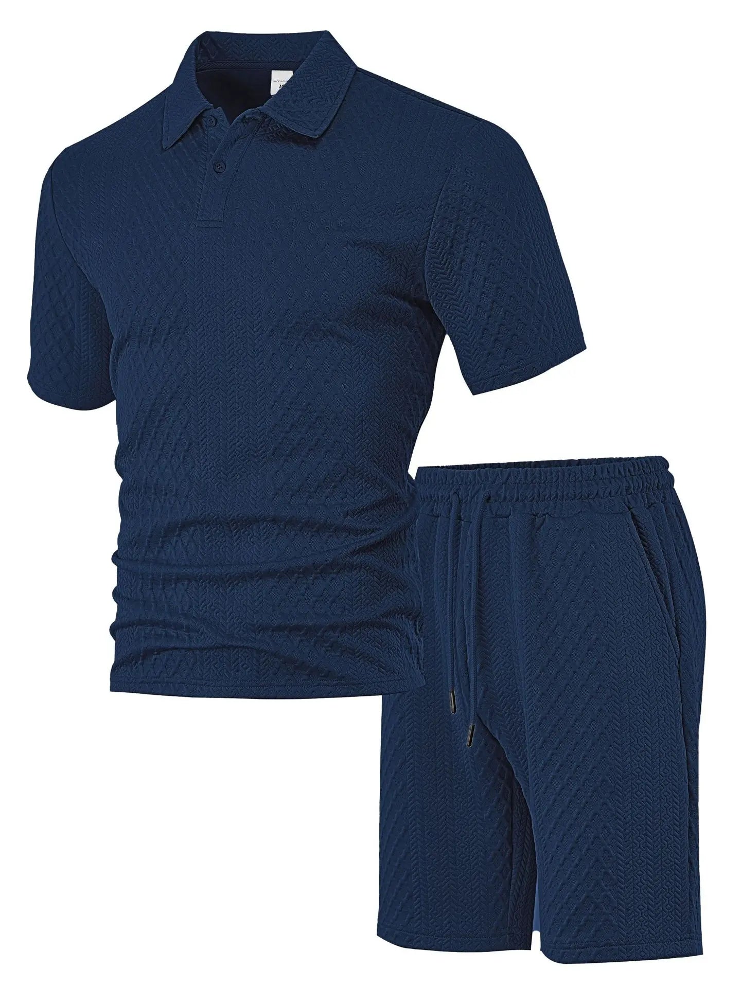 HEARUJOY  -  Men's Summer New Jacquard Casual Sport Thin Lapel POLO Shirt Short-sleeved and Short-shorts Set