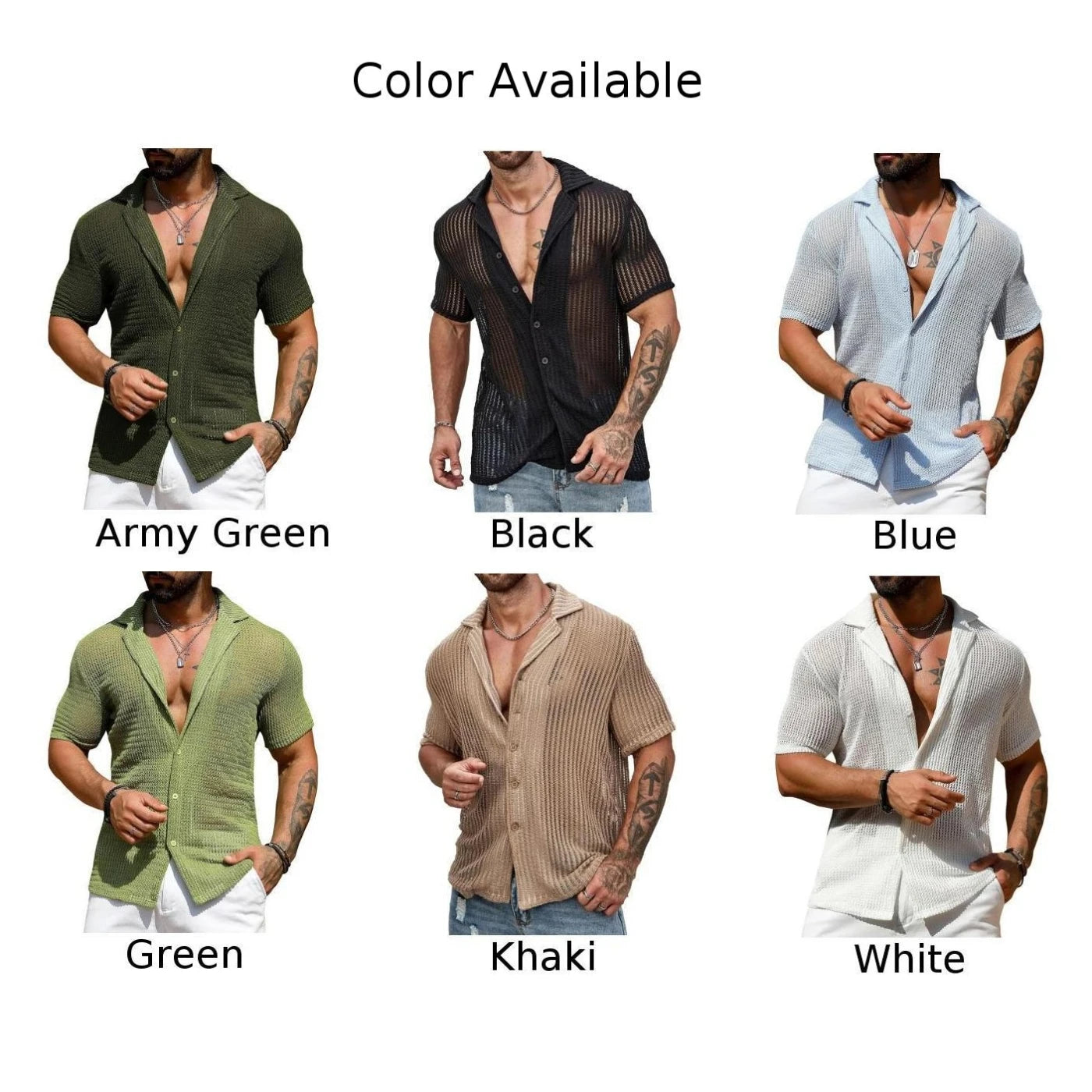HEARUJOY  -  Top Men\'s Shirt Men's Shirt Fashion Streetwear Tops Hollow Out Knitted Men Sexy Beach Shirts Breathable Hot New