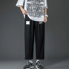 HEARUJOY  -  Autumm Winter Oversized Loose Casual Letter Printing Straight Sweatpants Male Elastic Midi Waist Trend Fashion Pants Men