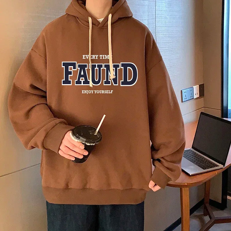 HEARUJOY  -  Men's Oversized Hoodie Off White Letter Print 5XL Hoodies with Hat Over size for Men Man Hoody Casual Wear Male Sweatshirt