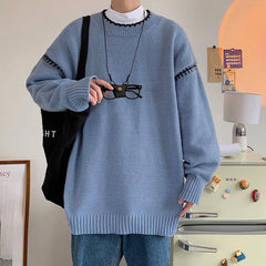 Hearujoy Men's Knit Pullovers Sweaters and Jumpers Vintage Retro Sweater Knitted Pullover Men Korean Streetwear Hip Hop Spliced