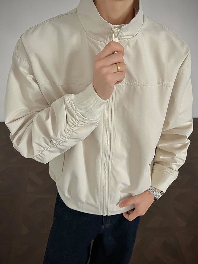 HEARUJOY  -  Trendy Slim Long Sleeve Men's Jacket Coat Streetwear Vintage Zip-up Stand Collar Jackets Spring Autumn Casual Mens Outerwear