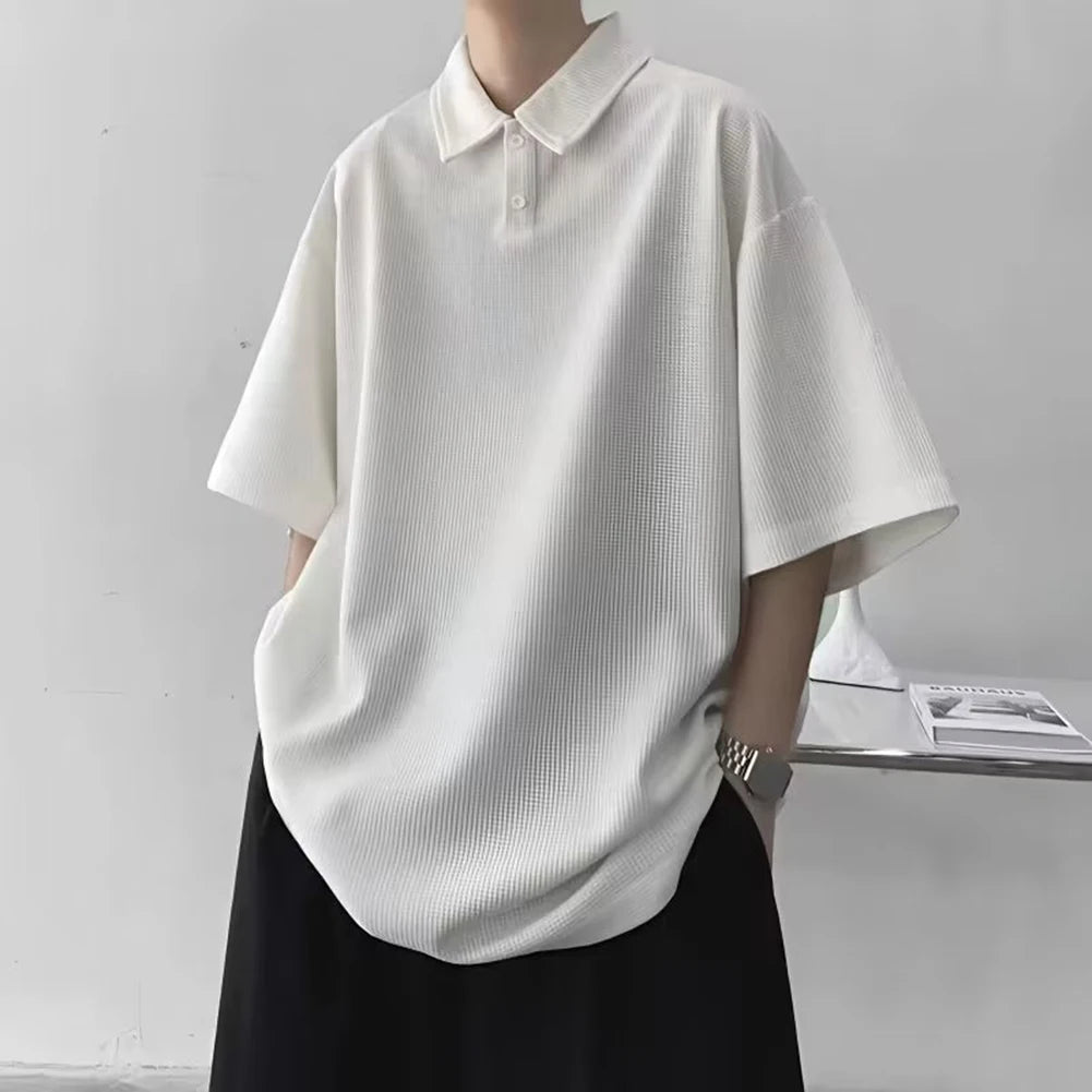 HEARUJOY  -  Brand New T-shirt Daily Wear Holiday Loose Lapel T-shirt All-match T-shirt Lapel Neckline Regular Length Short Sleeve