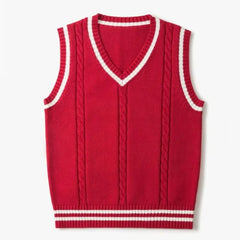 HEARUJOY  -  Striped White Knitted Sweaters for Men Blue Sleeveless Man Clothes V Neck Vest Red Waistcoat Jumpers Sweat-shirt Cigaret Cotton