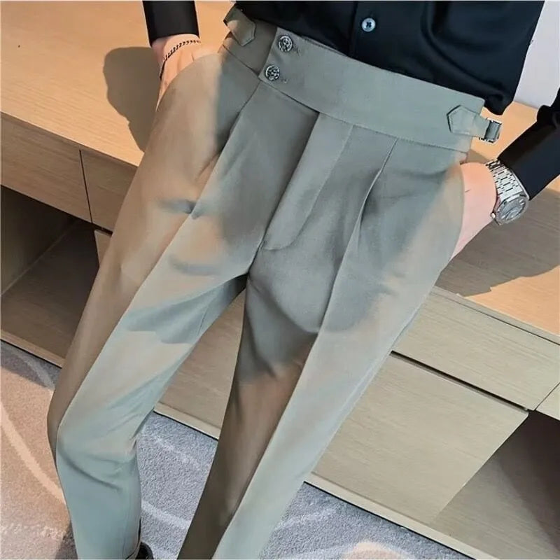 HEARUJOY  -  Men's Luxury Draped Baggy Suit Pants Casual Button-down Solid Color Straight Premium Elegant Dress Pants
