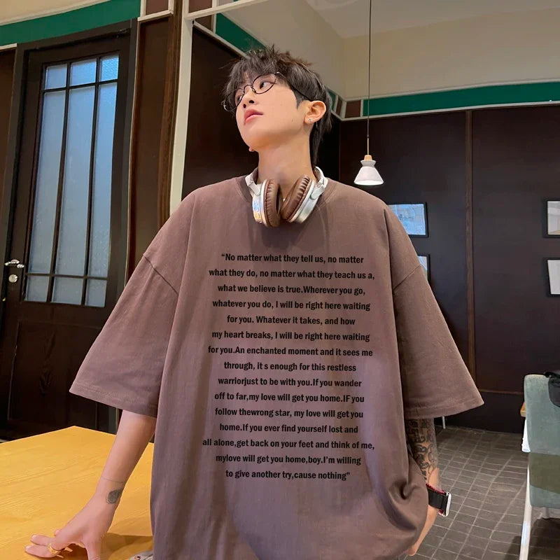 HEARUJOY  -  T Shirt Oversized Cotton For Men White Men's Letter Print T-shirts Men 5XL Casual Wear Summer Tee Shirts Big Size Clothing