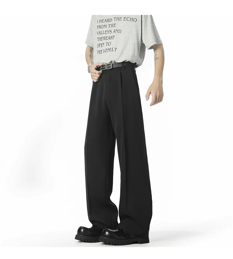 HEARUJOY  -  Men's Straight Baggy Casual Pants Korean Slit Personality Suit Trousers Fashion Formal Business Male Streetwear Gray Black