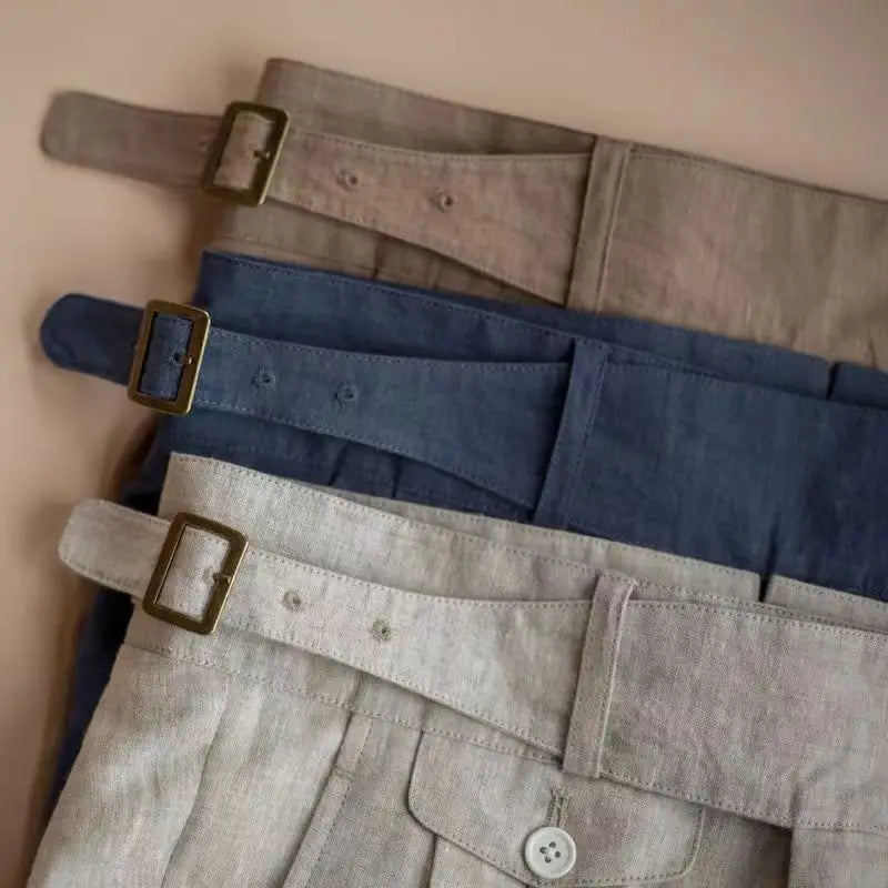 HEARUJOY  -  British Style Men Gurkha Linen Pant High Waist Straight  Ankle-Length Pants Spring Summer High Quality Thin Casual Loose Trouser