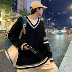 HEARUJOY  -  Autumn Winter New Men's Korean Loose Knitted V-neck Casual Sweater Outdoor Fashion Trend Comfortable Breathable Hoodie