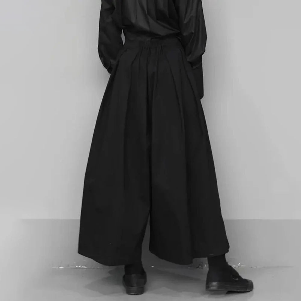 Hearujoy Trendy Gothic Dark Style Loose Cropped Hakama Pants Wide Leg Pants New Large Size Design Sense Samurai Pants Men's Clothing