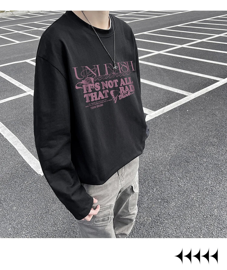 HEARUJOY  -  Fall Korean O Neck Long Sleeve T Shirt Men Cotton Fashion Letter Print Trend Casual Harajuku Oversized Couples Clothing Tops Tee