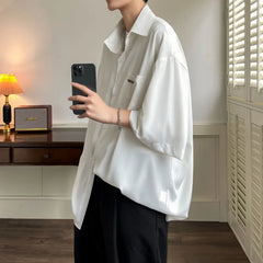HEARUJOY  -  Summer Short Sleeved Shirt Men Society Mens Dress Shirt Korean Loose Ice Silk Shirt Mens White Casual Shirts Large Size 5XL