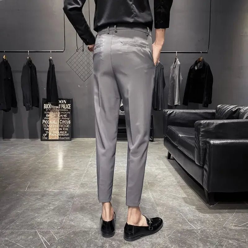 Hearujoy Slim Fit Trousers for Men Business Tressed Man Suits Pants Straight Social Tailoring Clothes Offer Fabric Designer Korean Style