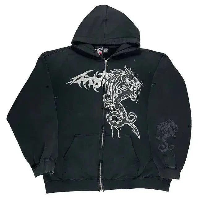 Hearujoy Gothic hip-hop letter print design oversized hoodie women's y2k vintage high street popular lazy style zipper baggy sweatshirts