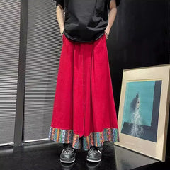 HEARUJOY  -  Mens Skirt Pants Ethnic Style Y2k Casual Pants Spring Fashion Youth All-Match Hakama Wide-Leg Pants Men'S Clothing 2025 New