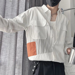 Hearujoy Striped Patchwork Handsome Shirt Men's New Fashionable Casual Long Sleeved Shirt Trendy Thin Top