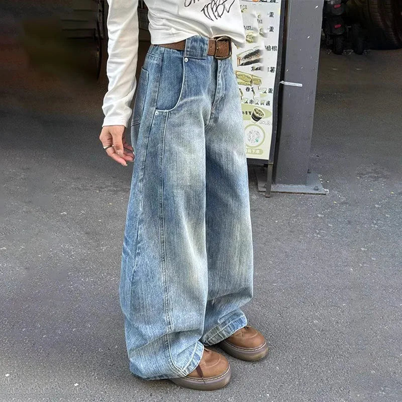 HEARUJOY  -  Autumn Men'S Blue Jeans Korean Retro Loose Straight Leg Micro Flared Pants Mid Waist Designer Casual Pants
