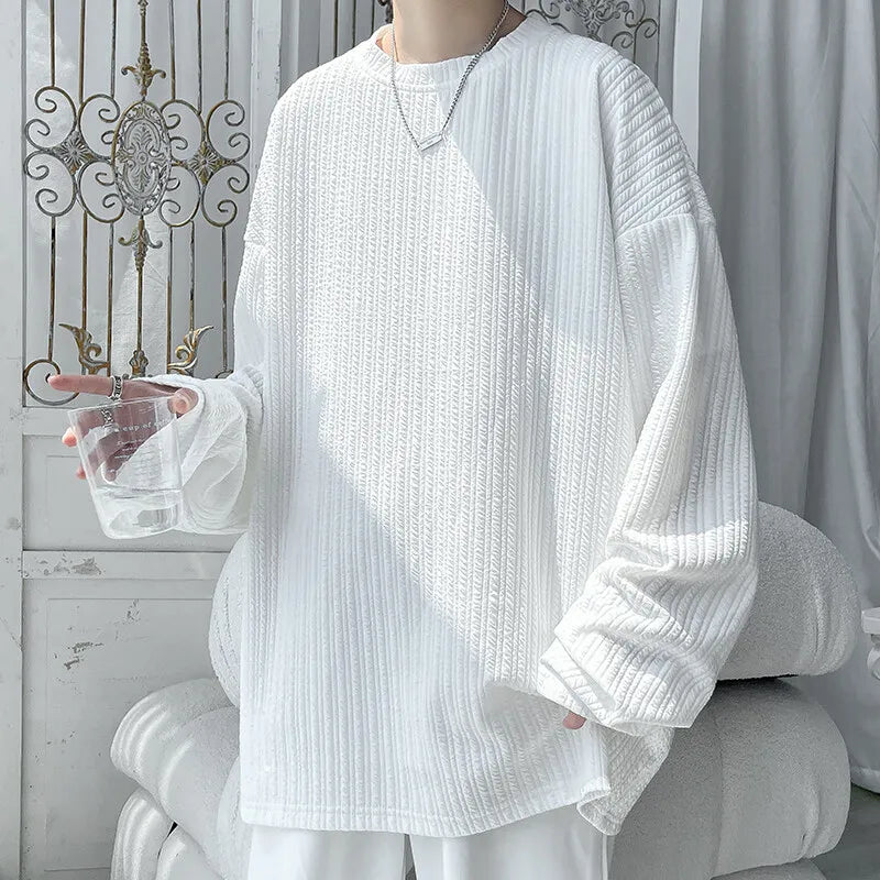 HEARUJOY  -  New Oversized Pullover Solid Color Spring Autumn New Men's Sweatshirts Hoodies Harajuku Crewneck Tees Unisex Tops Mens Clothing