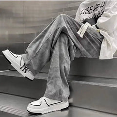 Hearujoy Tie Dye Pants with Wide Legs and Corduroy Feel Wide Straight Tube Trendy Brand Loose Pants Casual American Style Cool Sporty