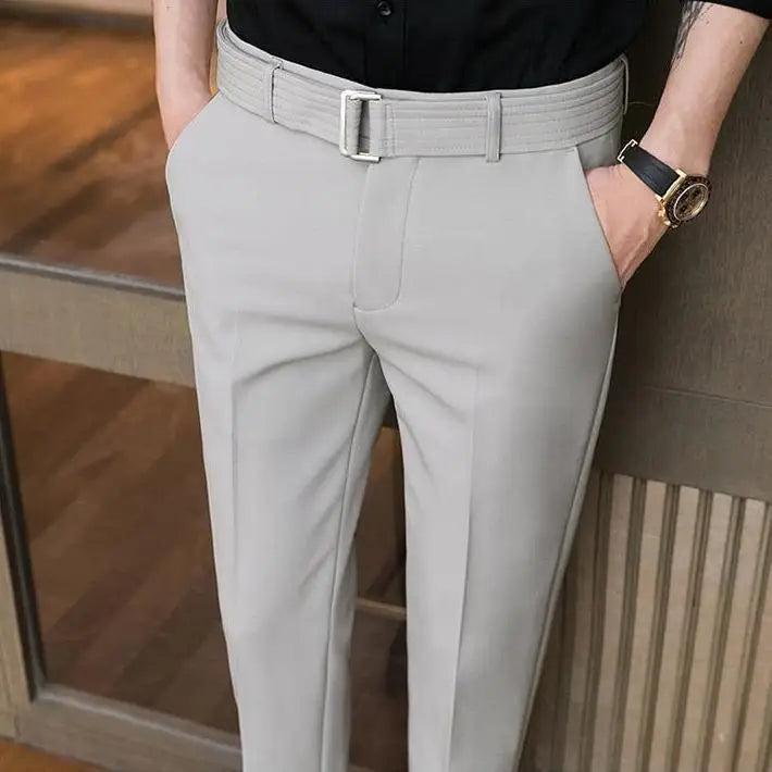 HEARUJOY  -  Korean Clothing Men Thin Straight Slim Suit Pants Summer Streetwear Fashion Business Casual Big Size Ice Silk Versatile Trousers