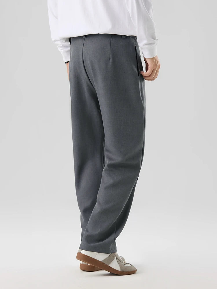 HEARUJOY  -  New Korean Men's Casual Pants Banded Waist Stretch Semi-Wide Pleated Suit Slacks Straight Loose Draped Trousers