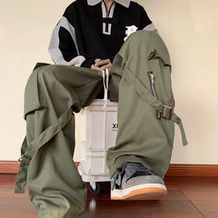 Hearujoy Green Cargo Pants Men Oversize Zipper Black Cargo Trousers Male Streetwear Hip Hop Pocket Spring Loose Casual Workwear