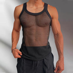 Hearujoy Sexy Vest Men Singlet Transparent Mesh Undershirt See Though Camisole Bodybuilding Fitness Tank Top Sleeveless Casual T Shirt